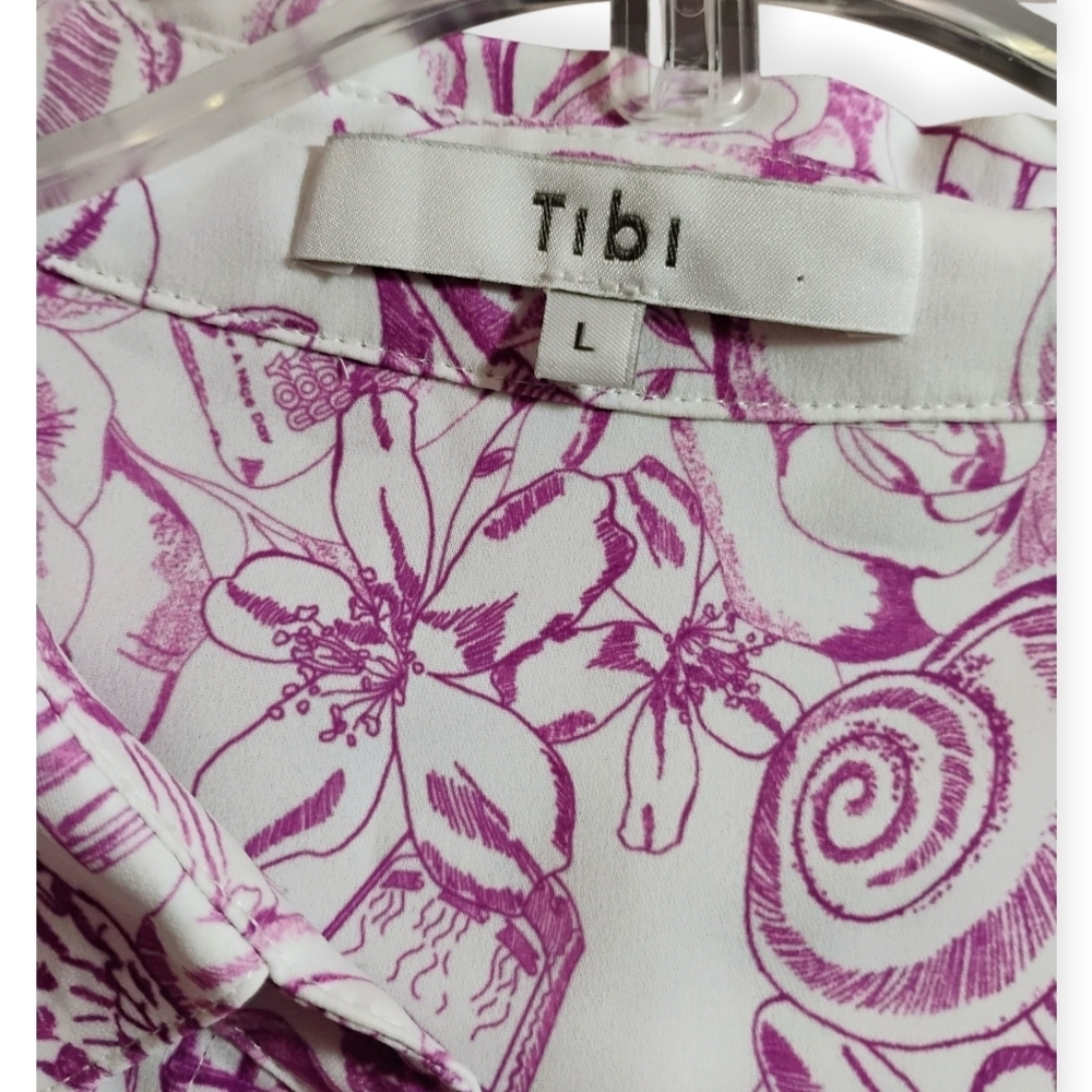 TIBI Purple Floral Button Down Shirt Large - Picture 3 of 14